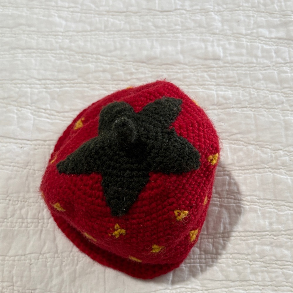 Strawberry Knit Kids Hat - Red and Black - Picture 3 of 7
